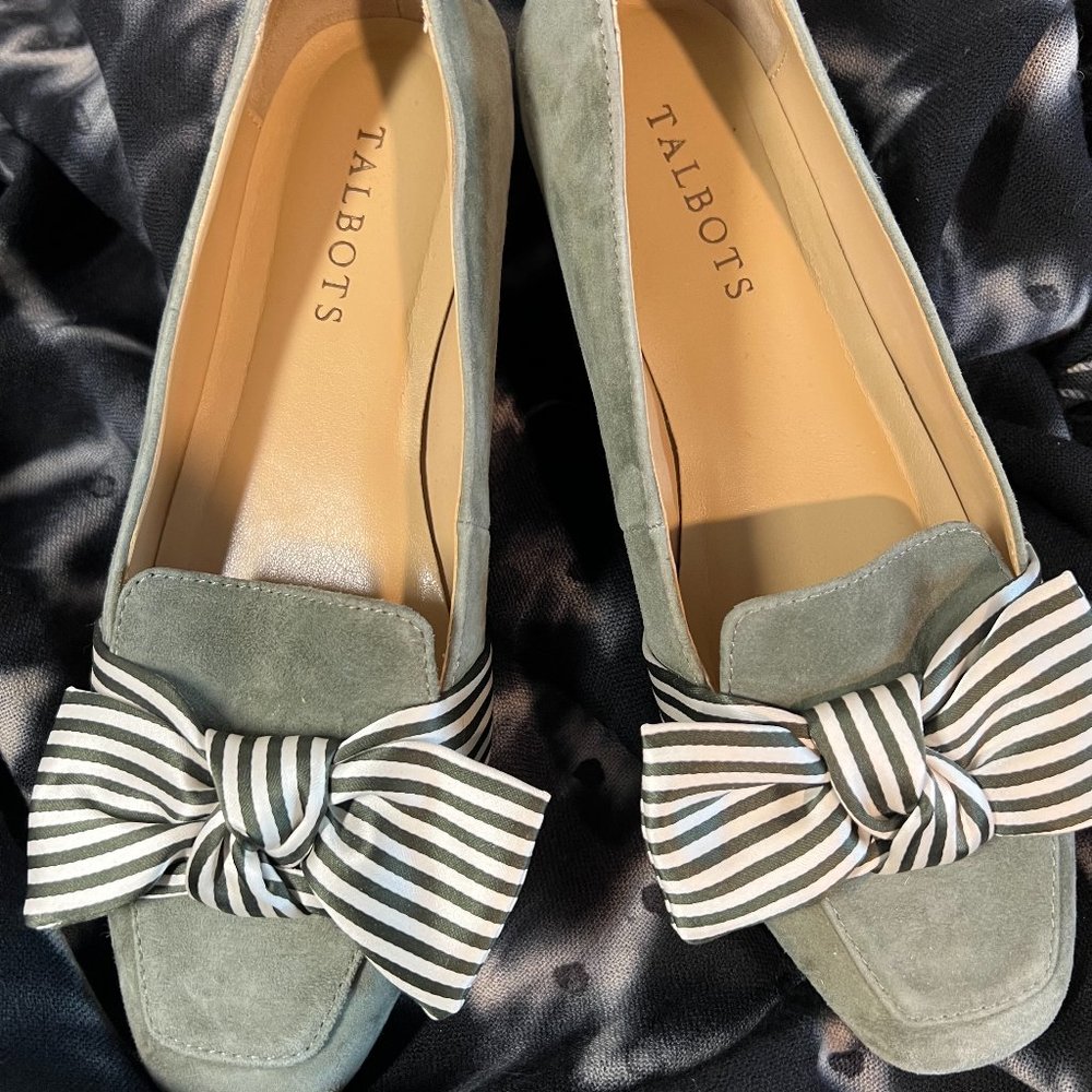 Olive Suede Bow Loafers